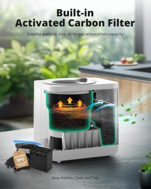 AIRMSEN 4L Electric Kitchen Composter 3-5H Rapid Composting, 320℉ Drying - Mill Composter Includes Serrated Blade and 2 Odorless Filter - Compost Bin for Indoor & Outdoor - White - Image 3