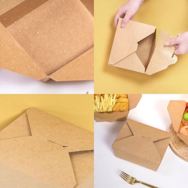 50 Pack 47 oz Large Takeout Food Container, Heavy-duty Microwave Kraft Paper Takeout Box, Leak Proof and Oil Resistant Paper Lunch Box, Cardboard Takeout Box for Restaurants, Homes, and Gatherings - Image 3