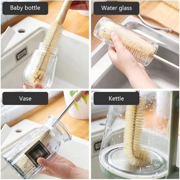 Bottle Brush Cleaner Long Wooden Handle Water Bottle Cleaning Brush Natural Bristle Kitchen Scrub Bottle Brush for Narrow Neck Beer Bottle, Baby Bottle, Sports Bottle(11.8inch) - Image 4