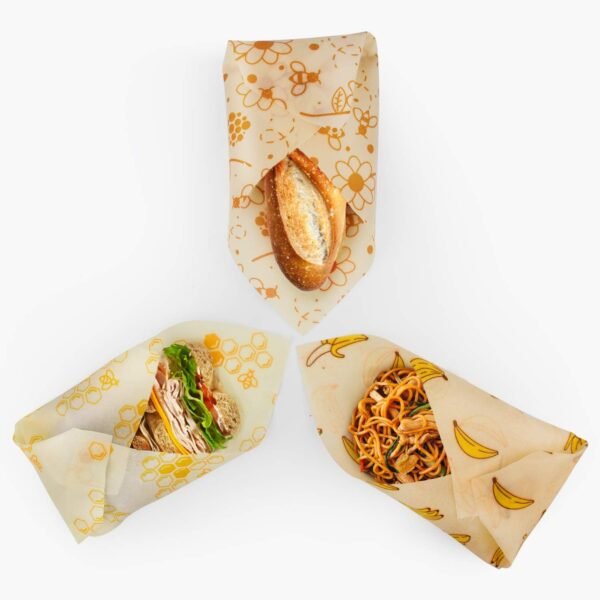 Reusable Beeswax Food Storage Wraps, SURDOCA® Assorted 3 Pack, Sustainable Plastic Free Waxed Cotton Cloth Wraps, Plastic Free Alternative to Food Storage(B) - Image 6