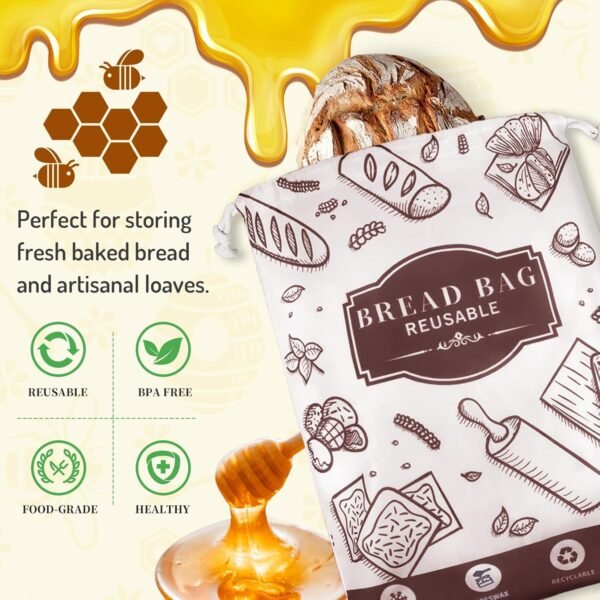 2-Pack Beeswax Bread Bags, Reusable Brown Bread Bags with Beeswax Lining for Homemade Bread Fresh Keeping,Freezer Bread Keeper, Homesteading Essentials and Baking Gifts. - Image 3
