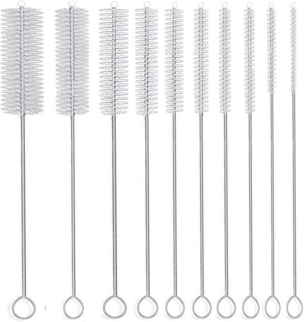 Long Straw Brush, Nylon Pipe Tube Cleaner 8-ihch 10 Different Diameters Set of 10