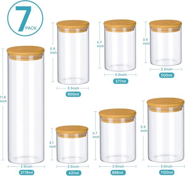 Vtopmart Glass Food Storage Jars, 7 Pack Food Containers with Airtight Bamboo Wooden Lids for Pasta, Cookies, Nuts, Coffee Beans, Cereal, Glass Canisters for Kitchen, Pantry Organization, BPA Free - Image 6