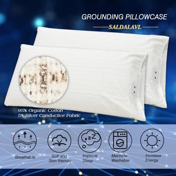 Grounding Pillowcase Queen Conductive Grounding Pillow Cases Organic Cotton Grounding Sheets with 15ft Grounding Cord for Better Sleep Pain Relief Improve Energy (20X30in) 1PC - Image 5