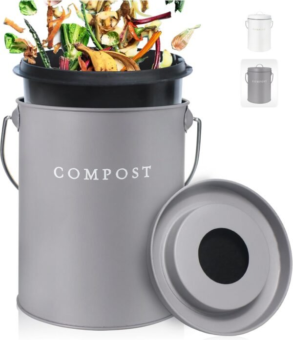 FINESSY Indoor Compost Bin Kitchen Counter Odorless, Countertop Compost Bin with Lid, Kitchen Compost Bin Countertop, Kitchen Compost Bin, Compost Bucket with Lid for Kitchen, Composting Bin Kitchen