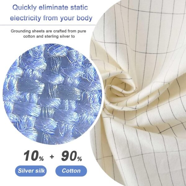 Grounding Sheets for Bed King Earthing Fitted Sheet 10% Silver & 90% Organic Cotton Conductive Bed Sheets Kit Earth Connected for Pain Relief Sleep Therapy with Grounding Cord (76"X 80"X 15" White) - Image 2