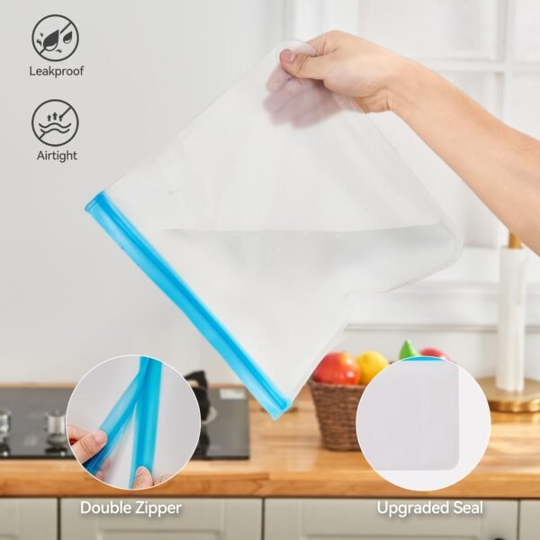 Leetaltree Reusable Food Storage Bags, 10 Pack Dishwasher Freezer Safe PEVA Bags, Leak Proof & Airtight Reusable Freezer Bags for Food Storage and Home Organization - Image 2