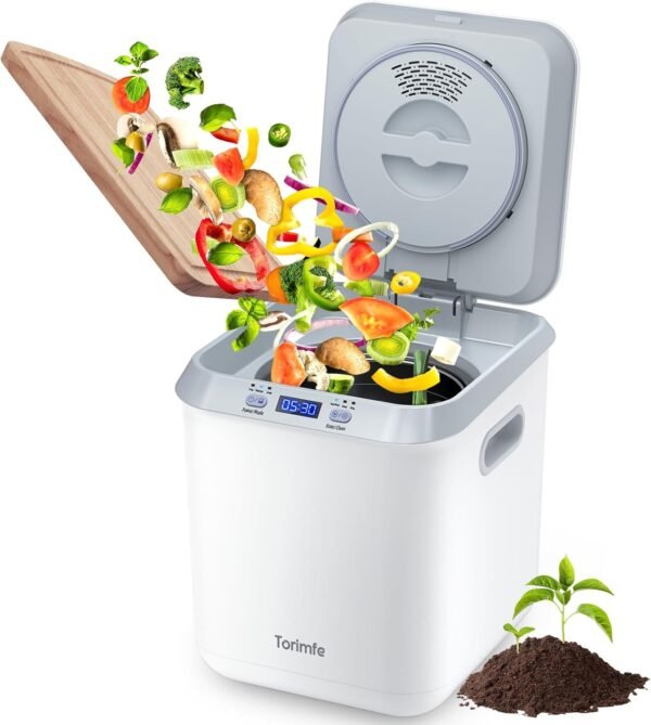 Electric Composter for Kitchen, 2.5L Compost Bin Kitchen Countertop for Indoor, Smart Food Compost Machine with Updated Grinding Blade, Odorless, Auto-Cleaning, Turn Waste to Pre-Compost for Plants
