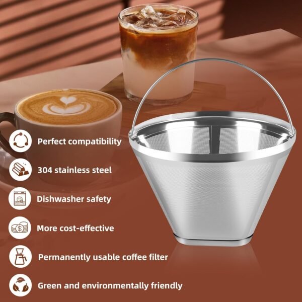 Reusable Cone Coffee Filters 4，304 Stainless Steel Permanent Coffee Filter，Permanent Filter for Ninja Coffee Maker, 2Pcs Permanent Cone Filter 4 - Image 2