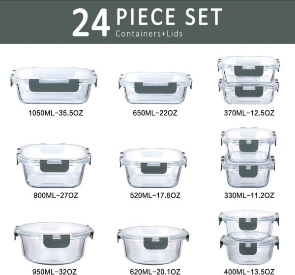 M MCIRCO 24-Piece Glass Food Storage Containers with Upgraded Snap Locking Lids,Glass Meal Prep Containers Set - Airtight Lunch Containers, Microwave, Oven, Freezer and Dishwasher - Image 2