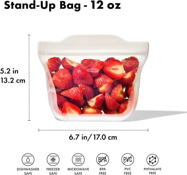 OXO Good Grips Silicone Reusable Bag – Stand-Up Snack (12 oz) – Oat - Image 9