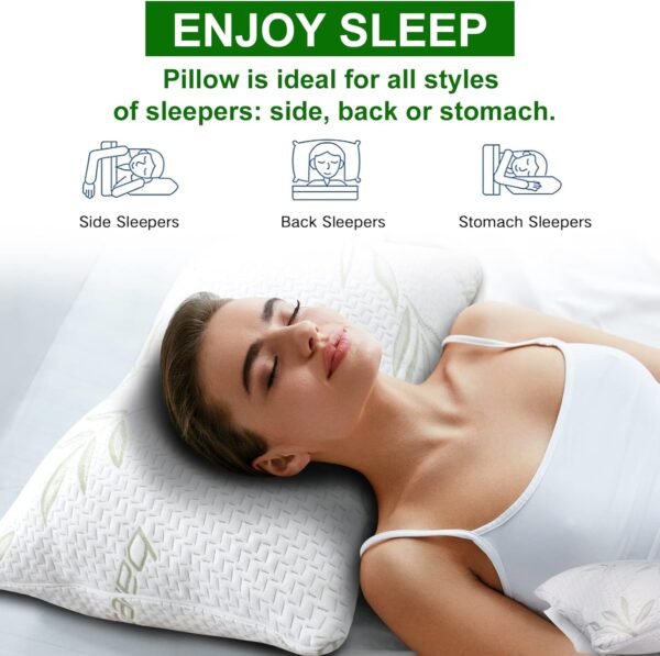 JJDANFILL Rayon Derived from Bamboo Pillow for Sleeping, Shredded Memory Foam Pillow Standard Size Set of 2, Adjustable Cooling Bed Pillow for Side Back Stomach Sleeper with A Washable Cover 20x26 - Image 4