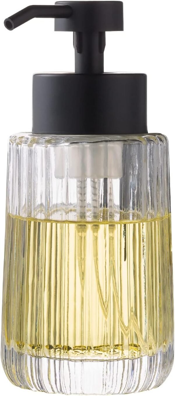 Easy Tang Glass Foaming Soap Dispenser with Black Pump, 12 OZ Vintage-Inspired Modern Glass Refillable Bottle for Bathroom Vanity Countertop and Kitchen