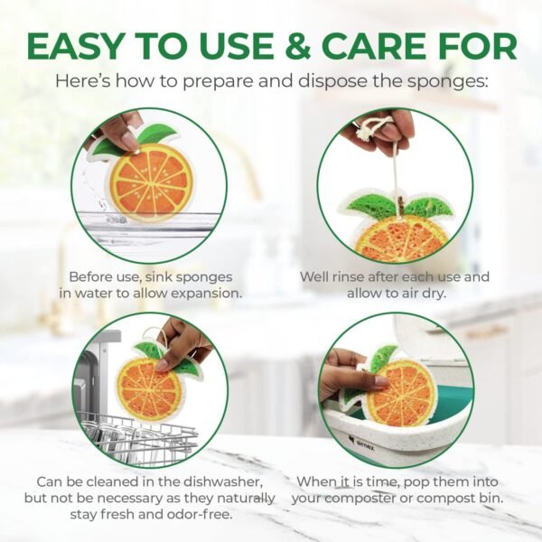 AIRNEX Biodegradable Cellulose Compressed Sponges Bulk - Fruit Shaped Kitchen Sponges Pack of 12 - Eco Friendly Compostable Dish Sponges for Washing Dishes - Odor Free Pop Up Natural Dish Sponges - Image 7