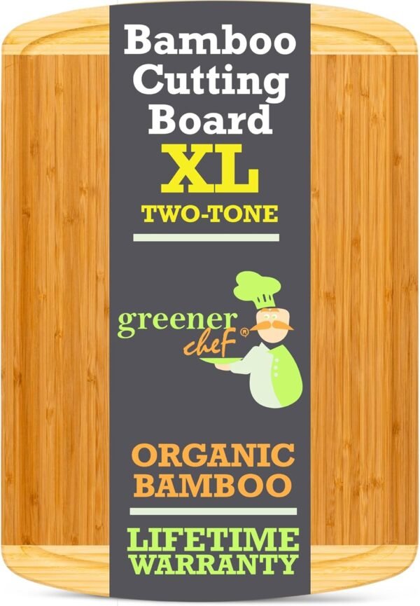 GREENER CHEF 18 Inch Extra Large Bamboo Cutting Board with Lifetime Replacements - Wood XL Cutting Boards for Kitchen - Organic Wooden Butcher Block and Chopping Board for Meat and Vegetables