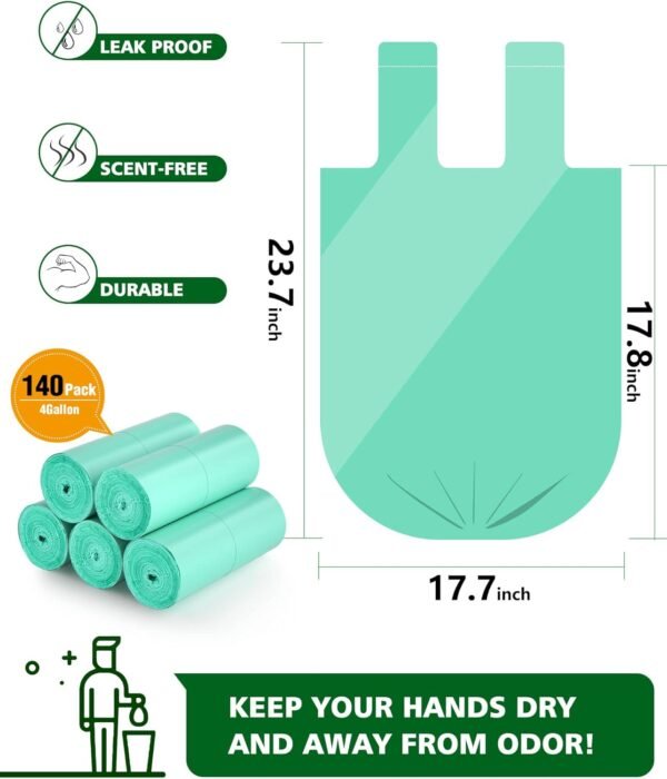 AYOTEE Biodegradable 4 Gallon Compostable Trash Bags, 140 Count, Unscented, 15-23 Liter Capacity, 4-6 Gallon Trash Bags, Suitable For Small Trash Cans, Liners - Image 3