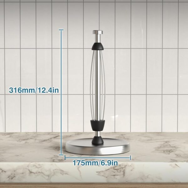 Paper Towel Holder Countertop, One-Handed Tear Paper Towel Holder Stand with Ratchet System, Stainless Steel Paper Towel Holder with Weighted Base for Kitchen Bathroom (Silver) - Image 6