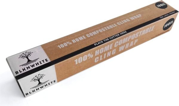 BlknWhite Certified Compostable Cling Wrap with Slide Cutter - 12" Wide x 100 feet. ASTM 6400 Certified Cling Wrap. Great Alternative to Beeswax Wraps or Plastic Wrap.
