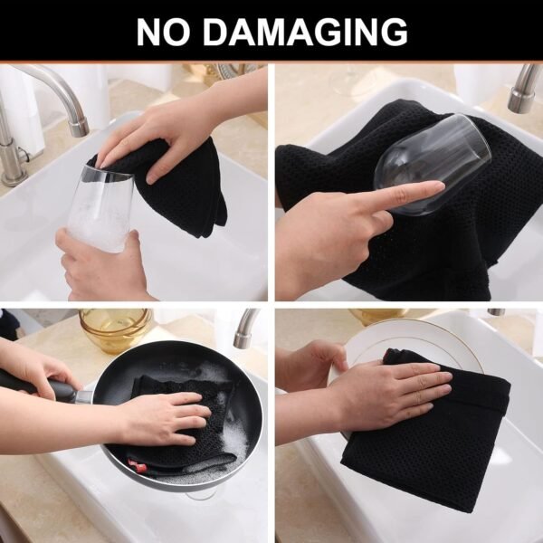 Homaxy 100% Cotton Dish Cloths, 8 Pack - 12 x 12 Inches, Waffle Weave Super Soft and Absorbent Dish Towels Quick Drying Dishcloths, Black - Image 4