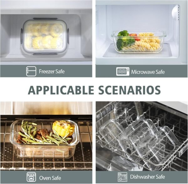 Glass Food Storage Containers with Lids,20 Pieces Glass Storage Container sets,Glass Meal Prep Container,Airtight Glass Lunch Containers,Leakproof,BPA Free(10 lids & 10 Containers) - Image 4