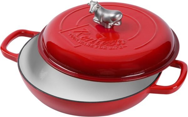 3.5 Qt Enameled Cast Iron Braiser Pan with Lid - With Customizable Knobs & Silicone Heat Grippers - Dutch Oven Cast Iron for Stir Fry & Baking - Braising Pan with Lid Oven Safe Upto 500F - Image 7