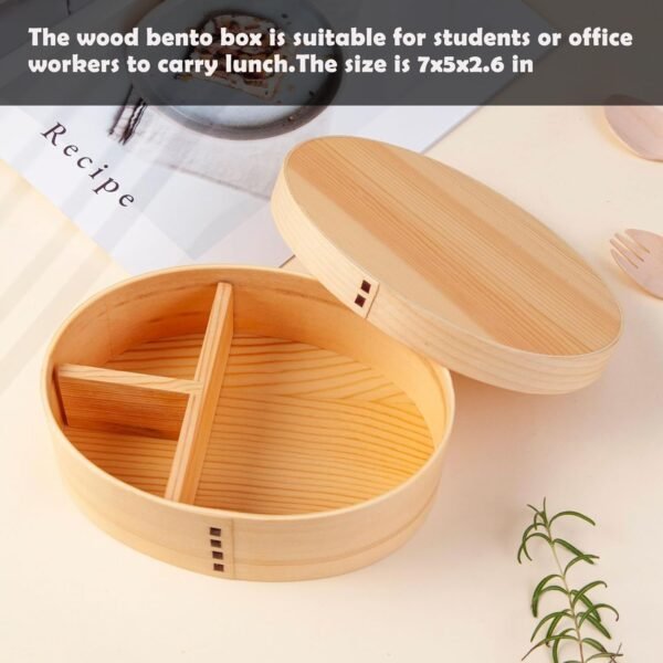 Wooden Lunch Box for Kids/Adult,Japanese Bento Box with divider Wood Bento Lunch Box for Picnicking Office Hiking Camping - Image 2