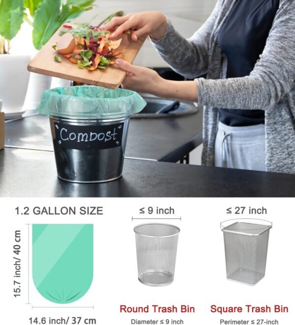 Compostable Trash Bags 1.2 Gallon 150 Packs,AYOTEE Small Compost Bags,Small Biodegradable Trash Bags Green Are Suitable For 1-2 Gallon And 4-8 Liter Small Trash bags can liner - Image 5