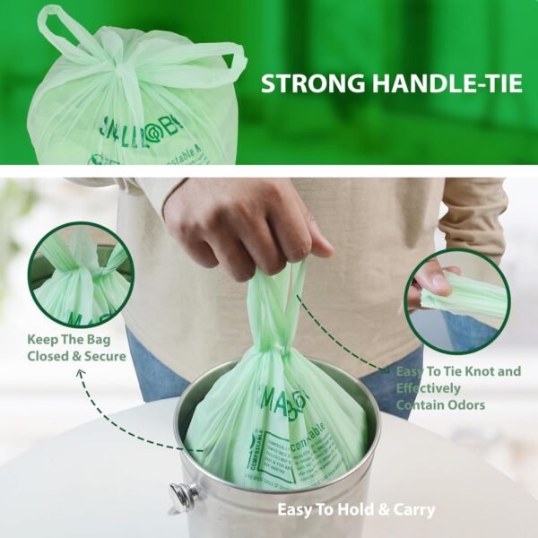 Compostable Bags 1.6 Gallon Handle Tie Food Scrap Bags, 50 Count, 6 Liter, BPI & OK Compost HOME Certified - Image 4