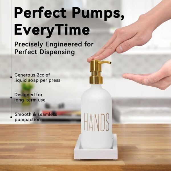 Soap Dispenser Set, Contains Hand Soap Dispenser and Dish Soap Dispenser for Kitchen， Glass Soap Dispenser with Stainless Steel Pump，for Luxury Gold Kitchen Counter Decor，（White） - Image 5