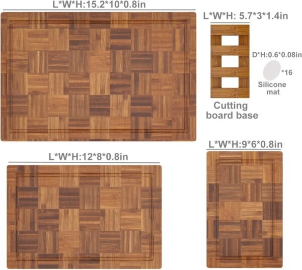 Bamboo Cutting Boards for Kitchen,Kitchen Cutting Board,Wooden Chopping Boards with Juice Groove, Serving Board Set, Splicing Craft Chopping Board for Meat,Vegetables,Fruit,Fish(3 Pcs) - Image 5