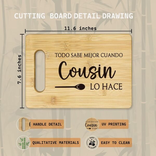 Cousins Gifts Cutting Boards for Kitchen, Cousin Sister Bamboo Cutting Board, Todo Sabe Mejor Cuando Abuelo Lo Hace Spanish Cousin Decorative Cutting Board Gifts for Cousins Female - Image 7