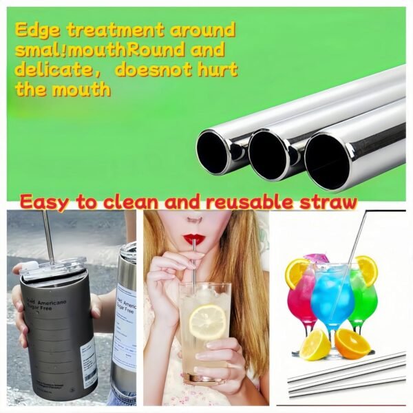 2 pack Stainless Steel Straws, 8.5in*0.3in Reusable Stainless Steel Straws with Suction Brush and Silicone Extension Nozzle, Reusable Drinking Straws Suitable for home and outdoors. - Image 5