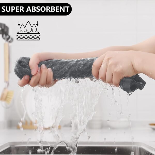 Fintale 100% Cotton Kitchen Towels and Dishcloths Set, 12 x 12 & 15 x 25 Inches, Set of 8 Bulk Super Soft and Absorbent Terry Cloth Dish Towels, Quick Drying Hand Towels with Hanging Loop, Dark Grey - Image 7