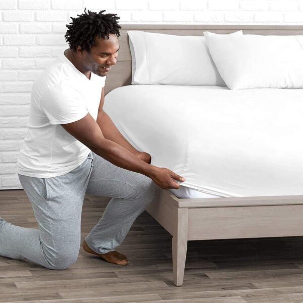 Premium Hotel Quality 800 Thread Count 100% Organic Cotton 1 Fitted Sheet Only, Soft Wrinkle Free Sheet Extra Deep Pockets Fits 12" to 16 Inch Mattress - Long - Staple (King, White) - Image 3
