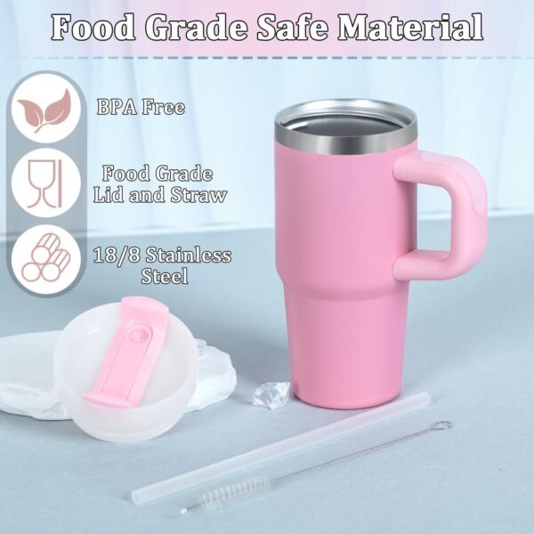 14 Oz Tumbler with Handle and Straw for Kids, Stainless Steel Vacuum Insulated Tumbler Keep Cold Heat and Ice, Gifts for Children Cups (Pink) - Image 3