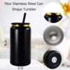 AGH 16oz Stainless Steel Can Tumbler with Lids and Straws,Double wall Golden Electroplate Drinking Can Cups,Reusable Water Tumbler with Lids For Ice Coffe Smoothie Juice,Black,4pack. - Image 3