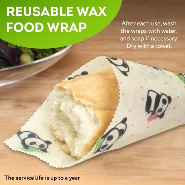 Reusable Beeswax Wrap S, M, L. Pack of 3 Beeswax Food Wraps with Animal Print. Washable Reusable Beeswax Food Wrap for Sandwiches, Dough Covering. Organic Beeswax Wraps for Food Reusable - Image 5