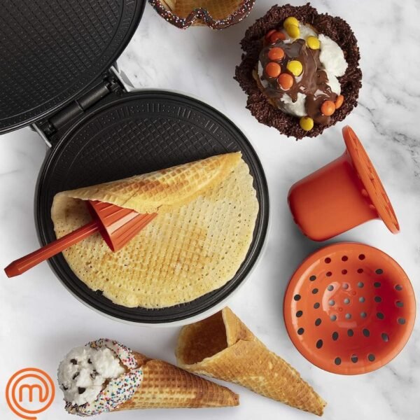 MasterChef Waffle Cone and Bowl Maker- Includes Shaper Roller and Bowl Press- Homemade Ice Cream Cone Baking Cookie Iron Machine, Fun Kitchen Appliance for Sundae Parties & Holiday Gift Giving - Image 5