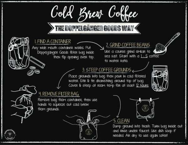 (2-Pack) Organic Cotton Cold Brew Coffee Bag - Designed in California - Reusable Coffee Filter with EasyOpen Drawstring Cold Brew Maker for Pitchers, Mason Jars, & Toddy Systems (Large 12" x 12") - Image 6