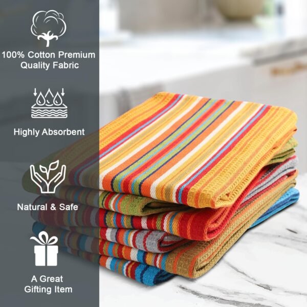 Cotton Tea Towels for Kitchen (Pack of 6) - 100% Cotton Tea Towel Set - Reusable & Washable Dish Cloths for Washing Dishes - Multipurpose Kitchen Towel Set - Image 3