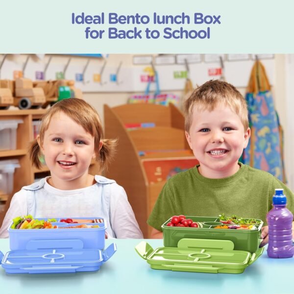 Jelife Bento Lunch Box for Kids - Large Bento-Style Leakproof Bento Boxes with 4 Compartments Lunchbox with Silverware for Kids Back to School, Reusable On-the-Go Meal and Snack Containers,Macaron - Image 6