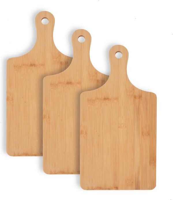 Bamboo Cutting Board Set of 3, cutting board with handle, Bamboo Board for Kitchen, Bread Cheese Serving Board Charcuterie Boards 15.8"x7.9" (3, 4020)