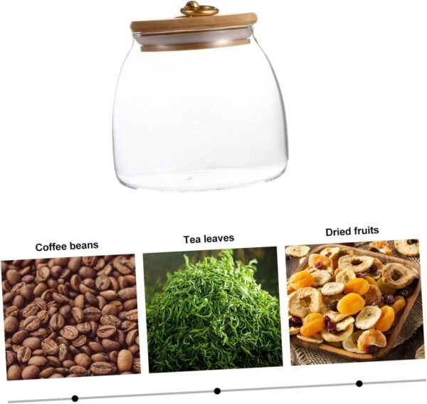 Luxshiny 1pc Glass Storage Jar Container with Lid Cookie Jars for Kitchen Counter Dry Nuts Sealing Jar Airtight Storage Canister Jars with Airtight Lids Snack Sealed Canisters Dry Food Wood - Image 3