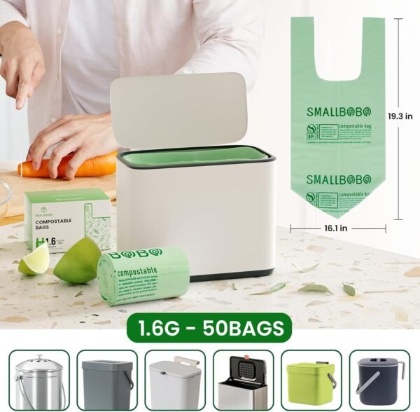 Compostable Bags 1.6 Gallon Handle Tie Food Scrap Bags, 50 Count, 6 Liter, BPI & OK Compost HOME Certified - Image 3