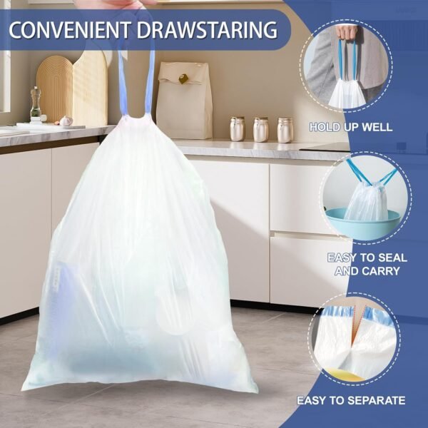240 Count 6 Gallon Trash Bags Drawstring - Medium Garbage Bags 1.1 Mil,22.5 Liter Strong Plastic Trash Can Liners Unscented,Thick Waste Basket Bags for Home Bathroom Office Kitchen - Image 4