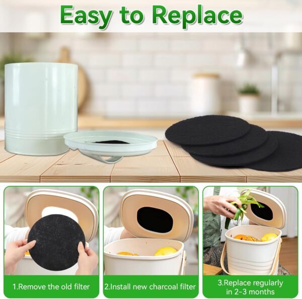 6 Pack Charcoal Filters for Compost Bucket, 6.7 Inch Compost Filters for Countertop Bin, Activated Carbon Replacement Filters for Kitchen Compost Bins, Home Bucket Compost Bin Refill, Round - Image 5