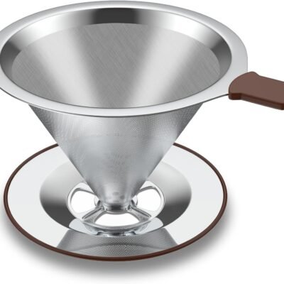 Pour Over coffee filter, Fine Mesh Double Layer,Paperless Reusable Coffee Filters,Stainless Steel Drip Cone Brew Coffee Strainer,Single Cup Coffee Maker 2-3 Cup
