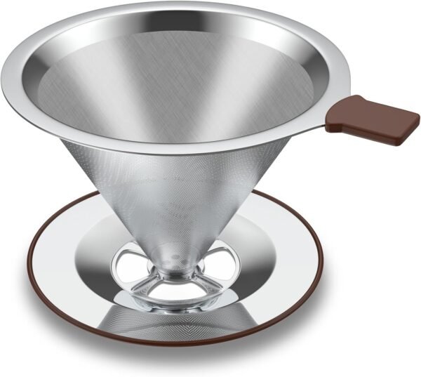 Pour Over coffee filter, Fine Mesh Double Layer,Paperless Reusable Coffee Filters,Stainless Steel Drip Cone Brew Coffee Strainer,Single Cup Coffee Maker 2-3 Cup