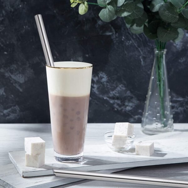 [Angled Tips] 5 Pcs 10" Reusable Bubble Tea Straws & Smoothie Straws, 0.5" Wide Stainless Steel Straws, Metal Straws for Bubble Tea/Tapioca Pearl, Milkshakes, Jumbo Drinks | 2 Cleaning Brushes - Image 4