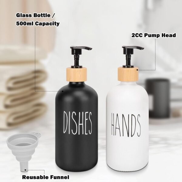 HarJue Glass Soap Dispenser Set, Refillable Dish Soap Pump Dispenser, 2×Hand Soap Dispenser, Kitchen Bathroom Counter Shampoo Conditioner Dispenser (Pump Dispenser Only) - Image 5